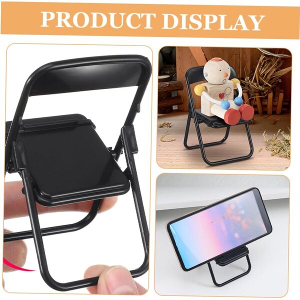 Set 5 Mini Sedie Pieghevoli Nero Micro Paesaggio Supporto Telefono Decorativo
