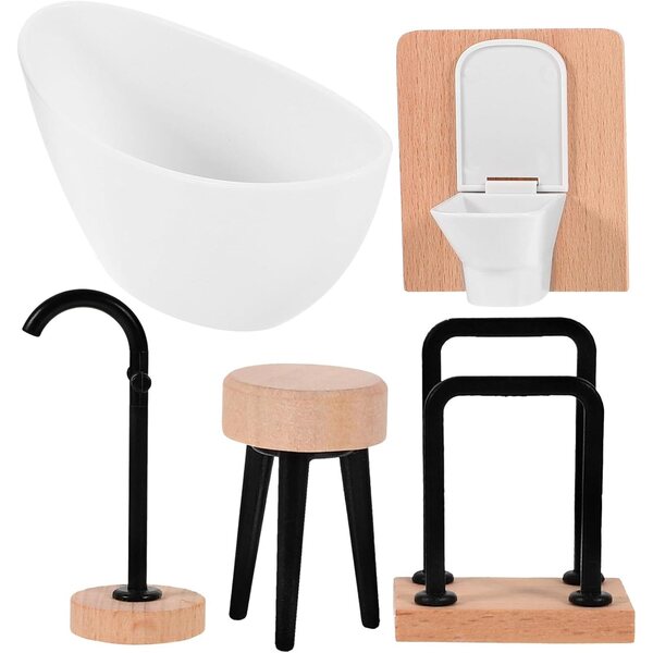 Set 5 Accessori Bagno in Miniatura per Casa delle Bambole in Scala 1:12 HEALSOPTHY