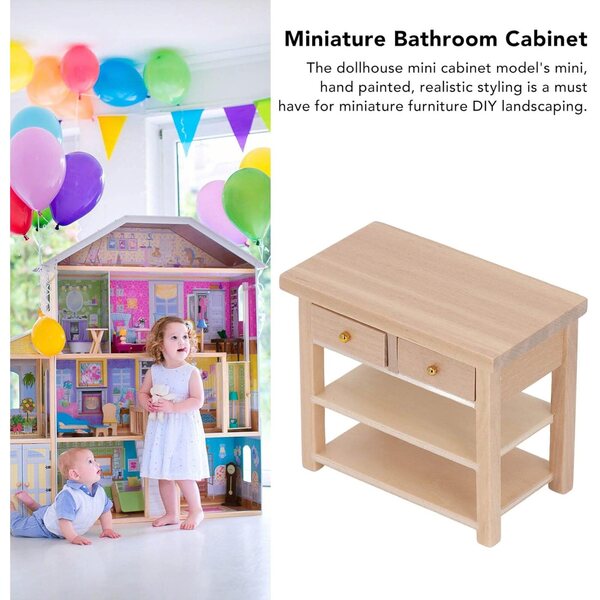 Mini armadio bagno in legno di betulla per case delle bambole 1:12 vintage e multifunzionale