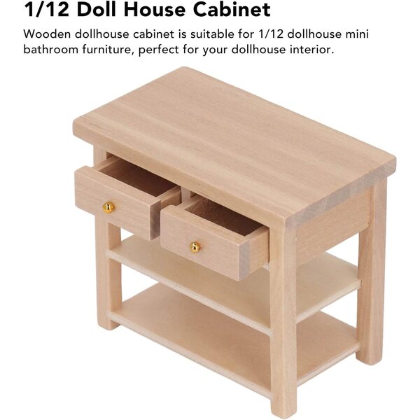 Mini armadio bagno in legno di betulla per case delle bambole 1:12 vintage e multifunzionale