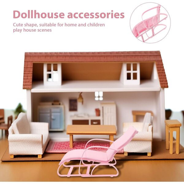 Mini-Liegestuhl für Puppenhaus, rosa, kompakt und realistisch