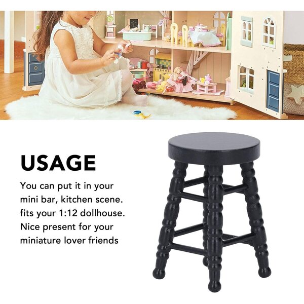 Tabouret Miniatura Casa delle Bambole 1:12 in Legno di Betulla Design Tradizionale