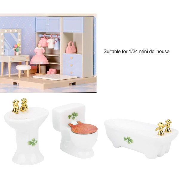 Cosiki 1/24 Puppenhaus-Miniatur-Badezimmer-Set aus langlebiger Keramik