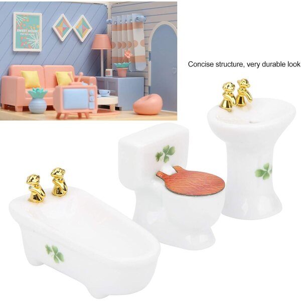 Cosiki 1/24 Puppenhaus-Miniatur-Badezimmer-Set aus langlebiger Keramik