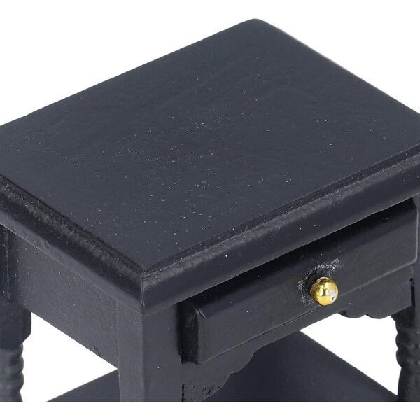 Table de Chevet Miniature in Legno di Betulla Nero 1/12 per Casa delle Bambole