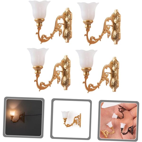 Mikinona 4 Miniatur-Wandlampen für Puppenhäuser mit warmem Licht 1/87