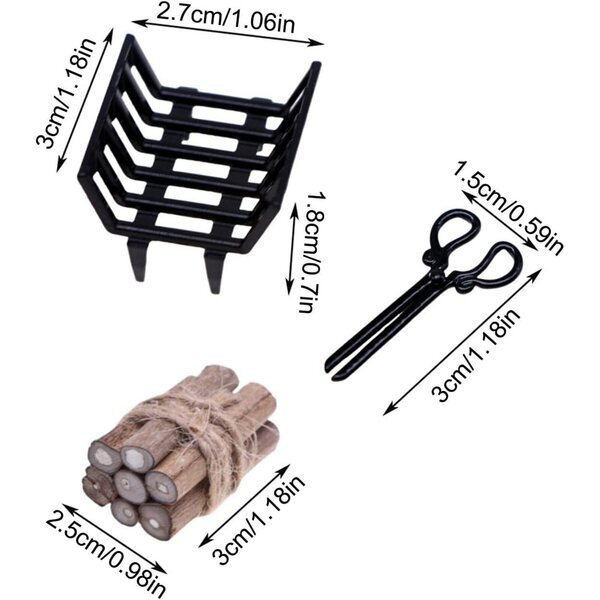 Étagère miniature pour bois de chauffage in legno e metallo, accessorio per case delle bambole