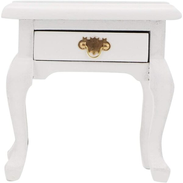 Table da notte vintage in legno bianco per casa bambole 1:12, miniatura funzionale