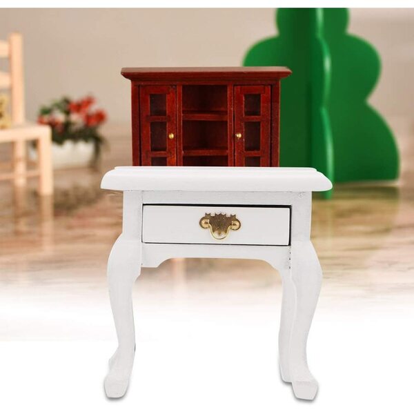Table da notte vintage in legno bianco per casa bambole 1:12, miniatura funzionale