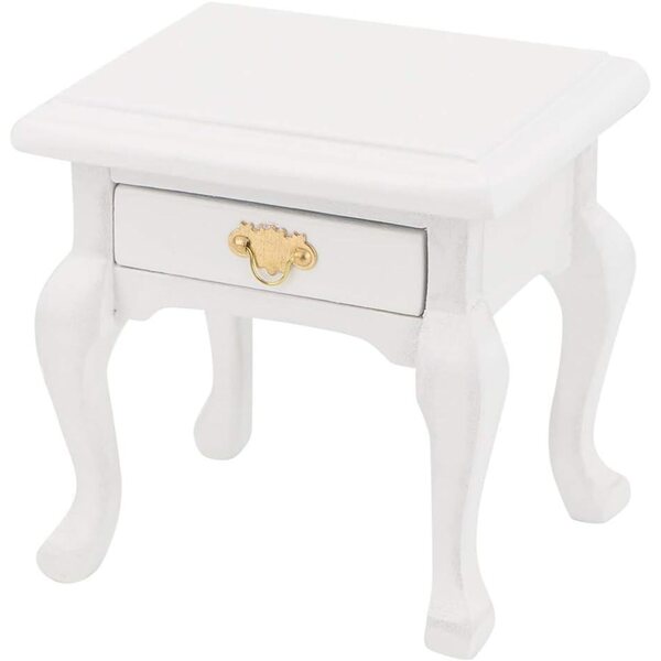 Table da notte vintage in legno bianco per casa bambole 1:12, miniatura funzionale