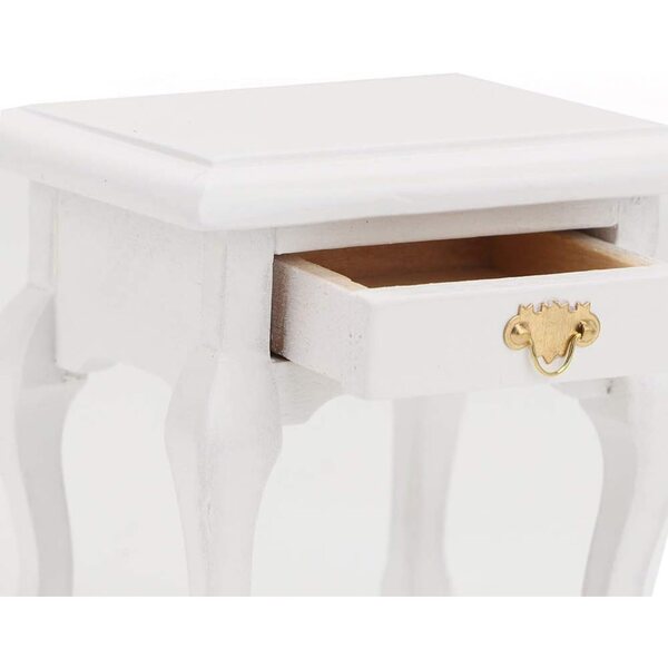 Table da notte vintage in legno bianco per casa bambole 1:12, miniatura funzionale