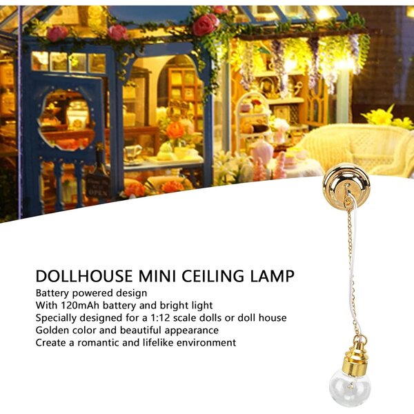 Lustre Miniatura per Casa delle Bambole 1:12 in Metallo e Vetro con LED