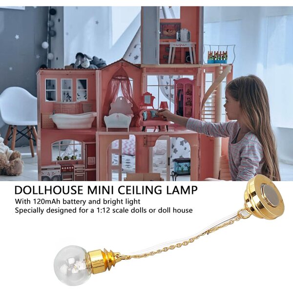 Lustre Miniatura per Casa delle Bambole 1:12 in Metallo e Vetro con LED