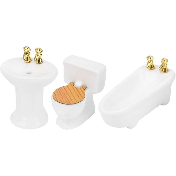 Cosiki Set Bagno Miniatura 1/24 Casa delle Bambole Vasca, WC e Lavandino Ceramica