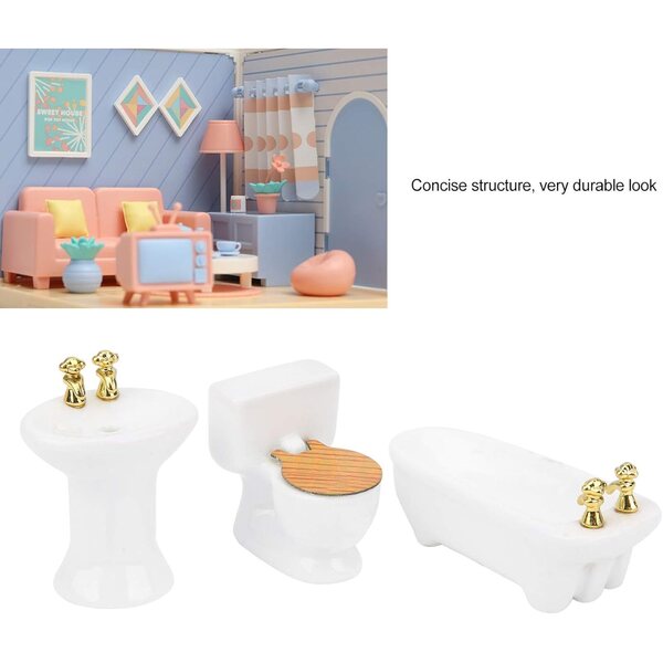 Cosiki Set Bagno Miniatura 1/24 Casa delle Bambole Vasca, WC e Lavandino Ceramica