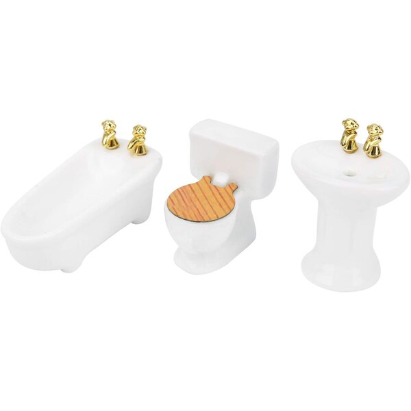 Cosiki Set Bagno Miniatura 1/24 Casa delle Bambole Vasca, WC e Lavandino Ceramica