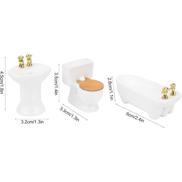 Cosiki Set Bagno Miniatura 1/24 Casa delle Bambole Vasca, WC e Lavandino Ceramica