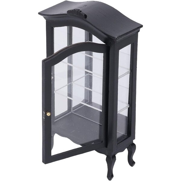 1:12 Puppenhaus-Vitrine mit Spiegel und 3 Regalen aus Birkenholz