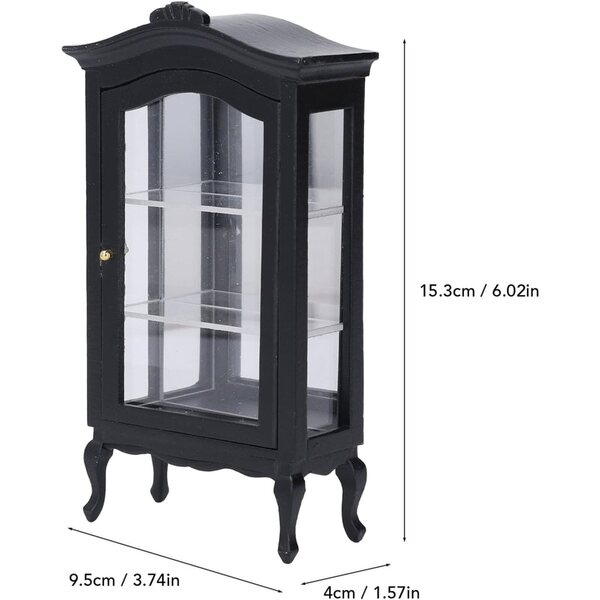 1:12 Puppenhaus-Vitrine mit Spiegel und 3 Regalen aus Birkenholz