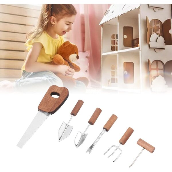 Puppenhaus Mini-Gartenwerkzeug-Set, 6-teilig aus Holz und Metall