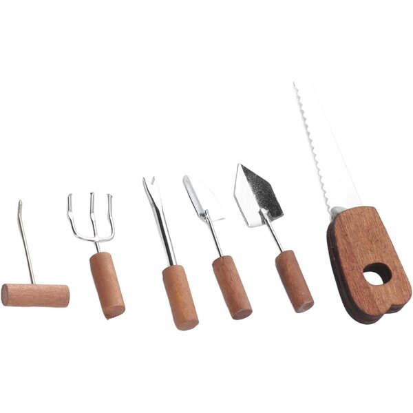 Puppenhaus Mini-Gartenwerkzeug-Set, 6-teilig aus Holz und Metall