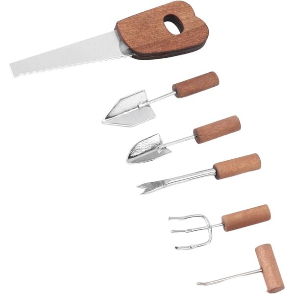 Puppenhaus Mini-Gartenwerkzeug-Set, 6-teilig aus Holz und Metall