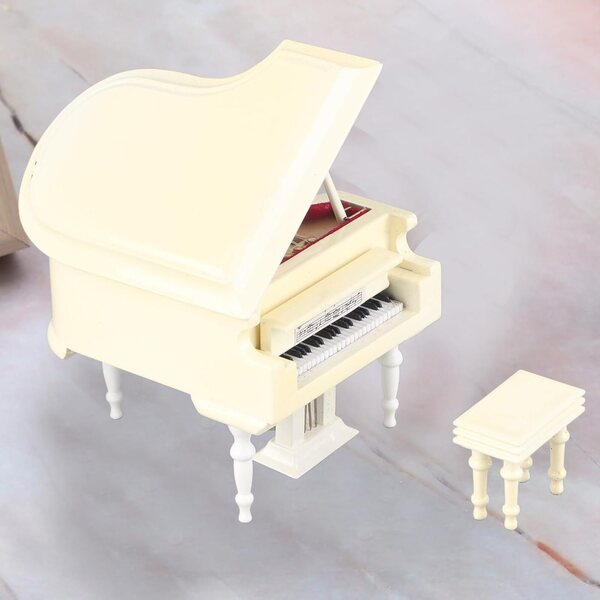 Piano Miniatura in Legno con Banco e Custodia - Modello Decorativo Bianco Kikumi