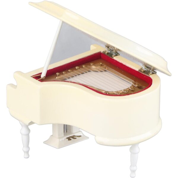 Piano Miniatura in Legno con Banco e Custodia - Modello Decorativo Bianco Kikumi