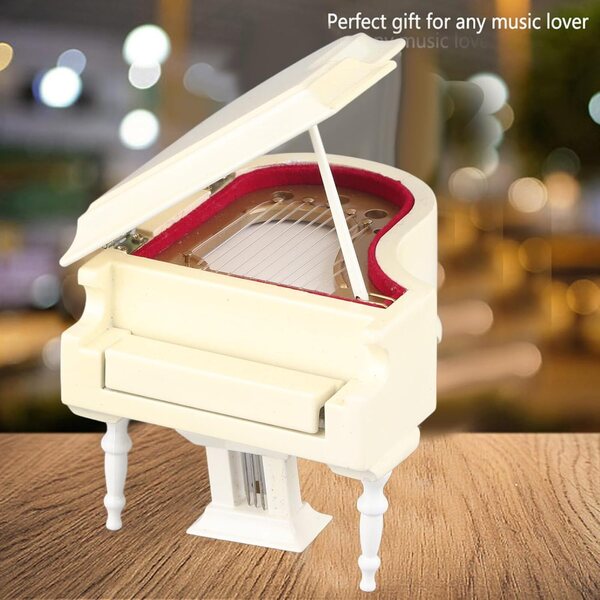 Piano Miniatura in Legno con Banco e Custodia - Modello Decorativo Bianco Kikumi