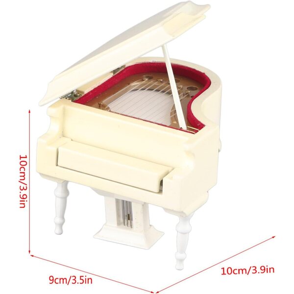 Piano Miniatura in Legno con Banco e Custodia - Modello Decorativo Bianco Kikumi