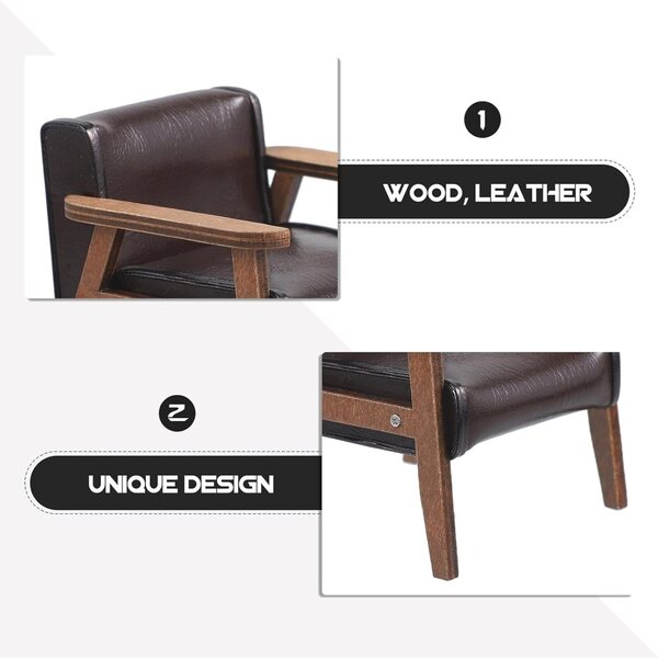 Poltrona Miniatura in Legno e Pelle Vintage per Decorazioni e Case delle Bambole