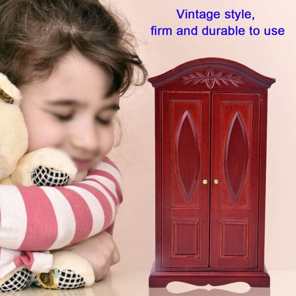 Mini armadio casa delle bambole vintage 1:12 doppia porta rosso vino Marrone