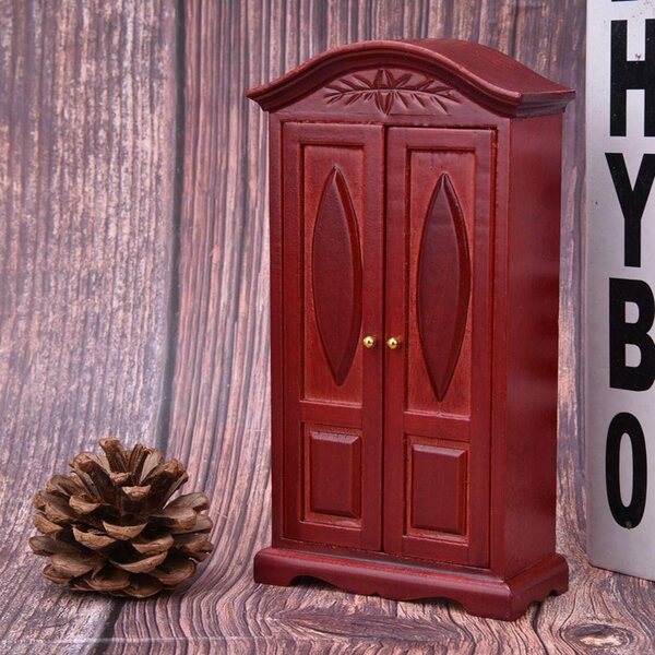 Mini armadio casa delle bambole vintage 1:12 doppia porta rosso vino Marrone
