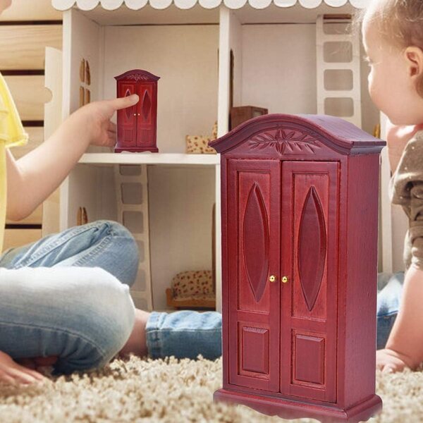 Mini armadio casa delle bambole vintage 1:12 doppia porta rosso vino Marrone