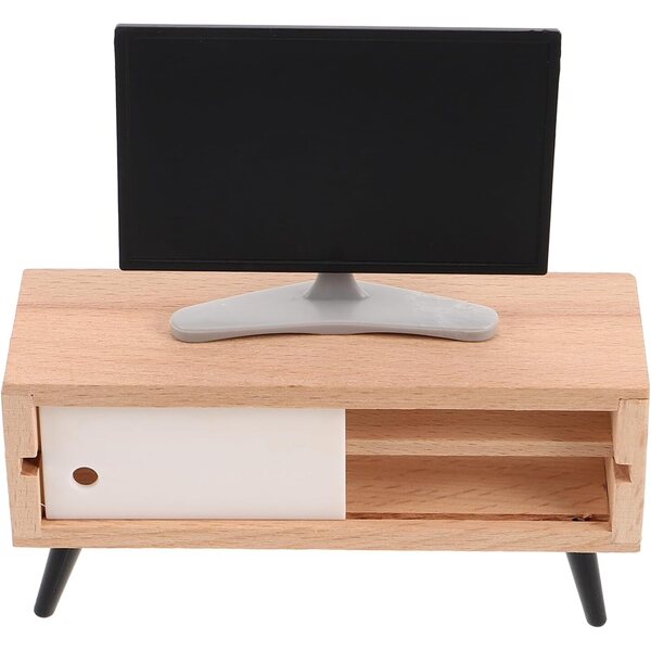 ORFOFE Mini TV per Casa delle Bambole Realistica in Scala 1:12 con Mobiletto