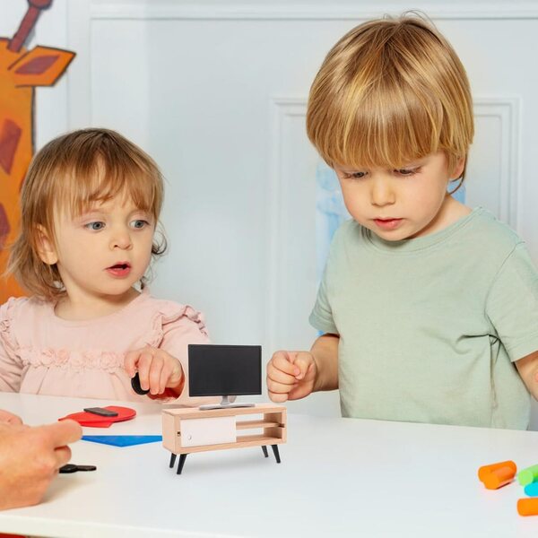ORFOFE Mini TV per Casa delle Bambole Realistica in Scala 1:12 con Mobiletto
