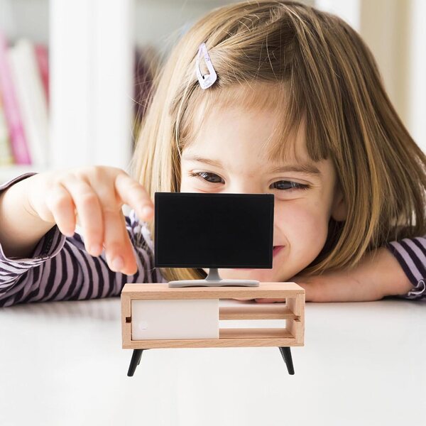 ORFOFE Mini TV per Casa delle Bambole Realistica in Scala 1:12 con Mobiletto