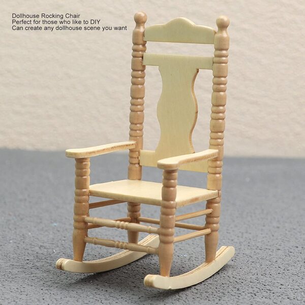 Sedia a dondolo in miniatura in legno di betulla per casa delle bambole 1:12, decorazione fatta a mano