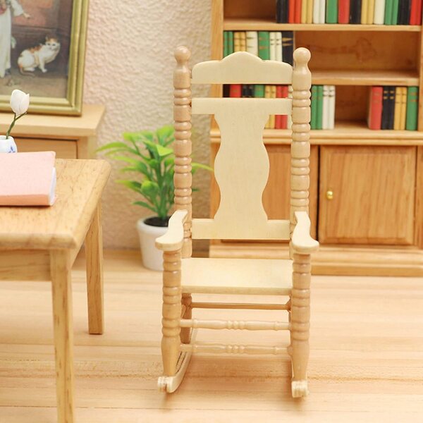 Sedia a dondolo in miniatura in legno di betulla per casa delle bambole 1:12, decorazione fatta a mano