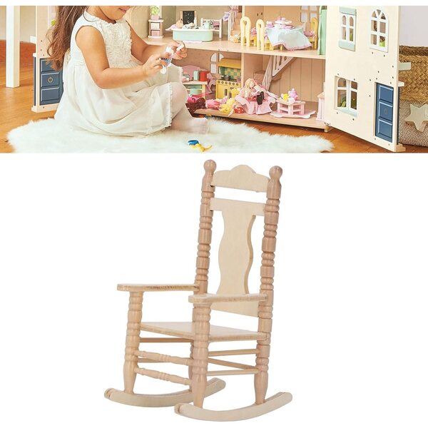 Sedia a dondolo in miniatura in legno di betulla per casa delle bambole 1:12, decorazione fatta a mano