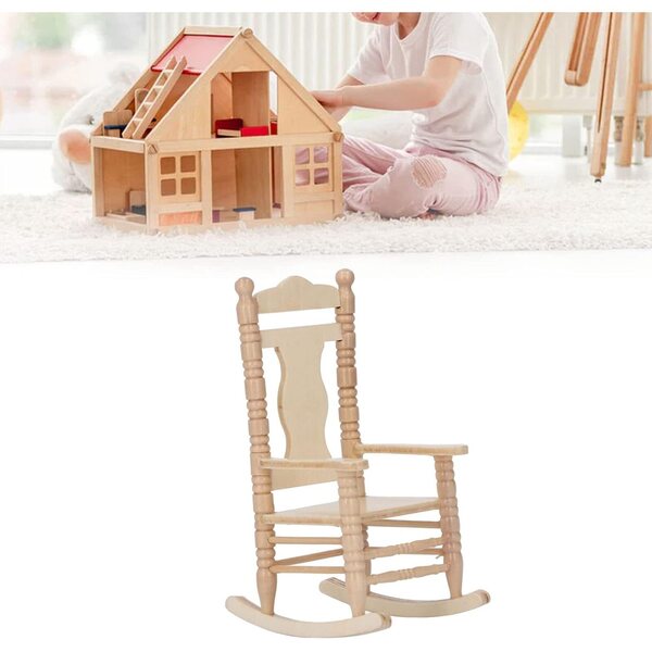 Sedia a dondolo in miniatura in legno di betulla per casa delle bambole 1:12, decorazione fatta a mano