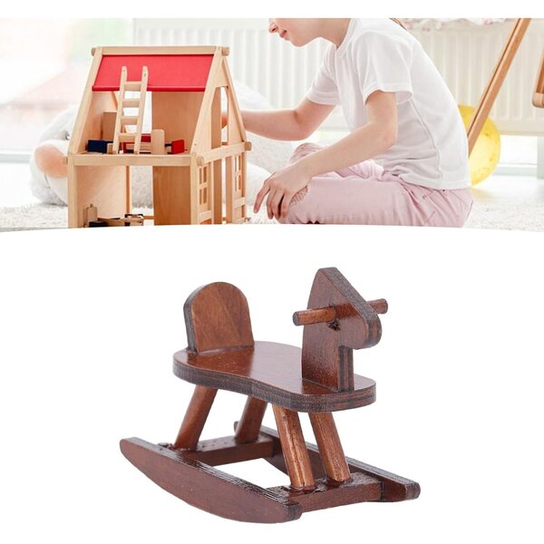 Cheval a Bascule Miniatura in Legno per Casa delle Bambole - Scala 1:12, Accessorio Decorativo Realistico