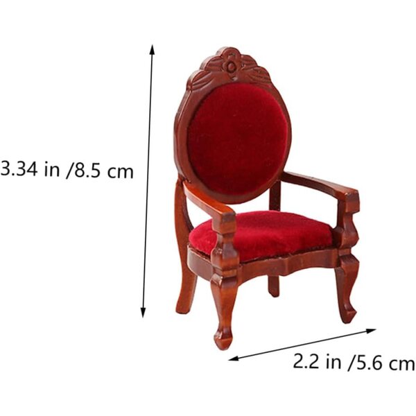 ifundom Mini Poltrona in Legno Rosso per Casa delle Bambole, Accessorio Decorativo Vintage