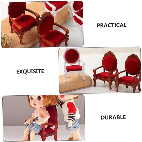 ifundom Mini Poltrona in Legno Rosso per Casa delle Bambole, Accessorio Decorativo Vintage