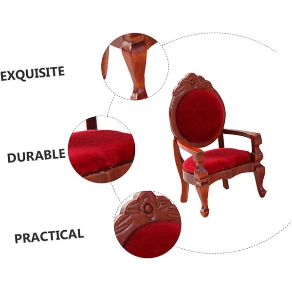 ifundom Mini Poltrona in Legno Rosso per Casa delle Bambole, Accessorio Decorativo Vintage