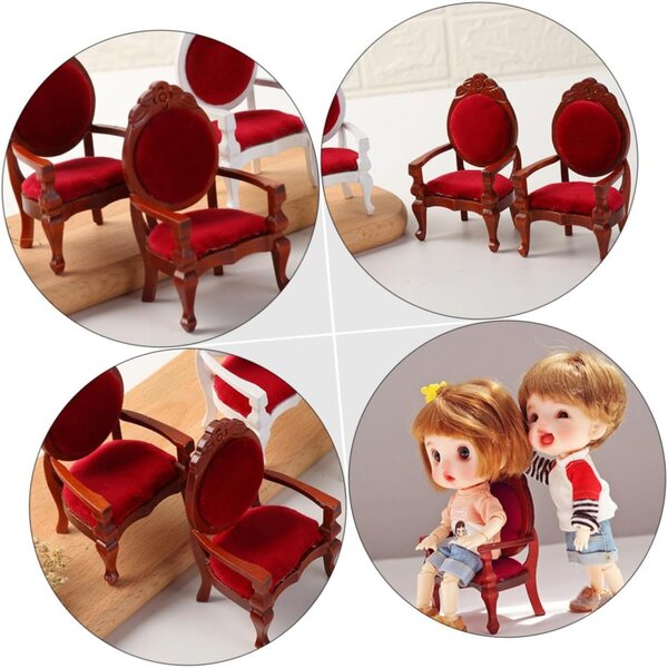 ifundom Mini Poltrona in Legno Rosso per Casa delle Bambole, Accessorio Decorativo Vintage