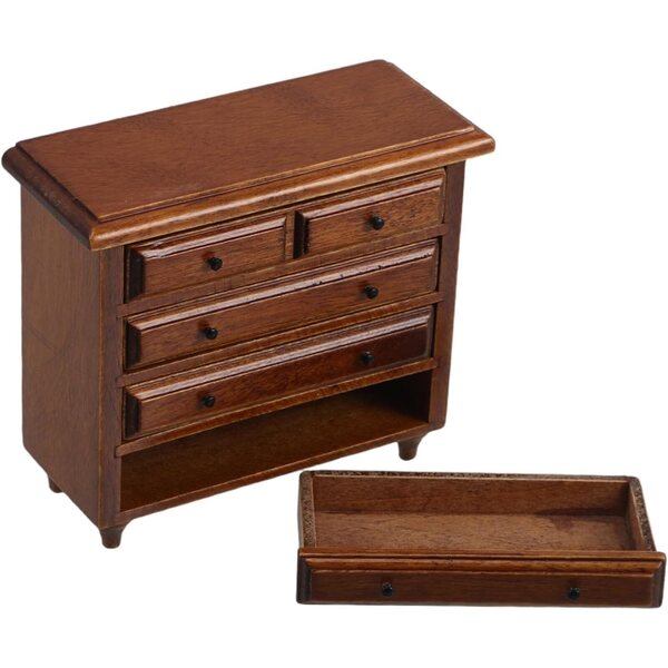 Mini Comò in Legno Massello Finitura Castagno Stile Vintage per Casa delle Bambole