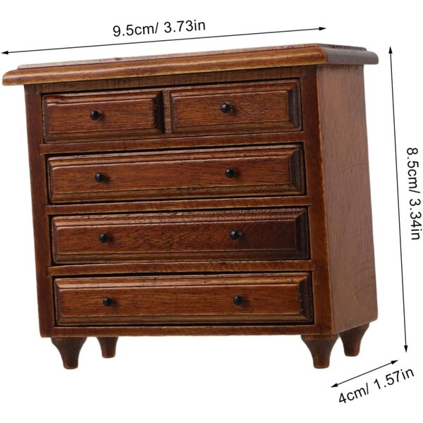 Mini Comò in Legno Massello Finitura Castagno Stile Vintage per Casa delle Bambole