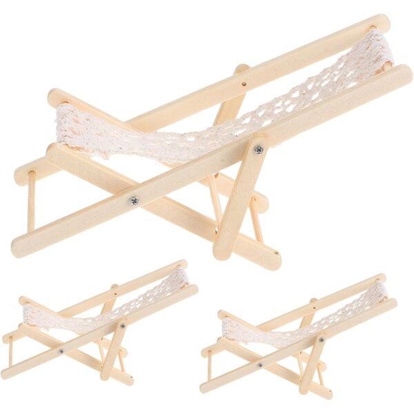 Set 3 Mini Sedie da Spiaggia Beige per Case delle Bambole e Giardini Fatati