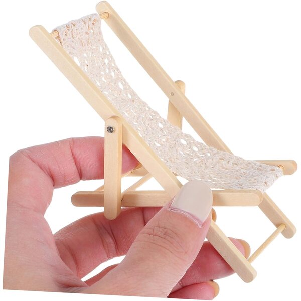 Set 3 Mini Sedie da Spiaggia Beige per Case delle Bambole e Giardini Fatati